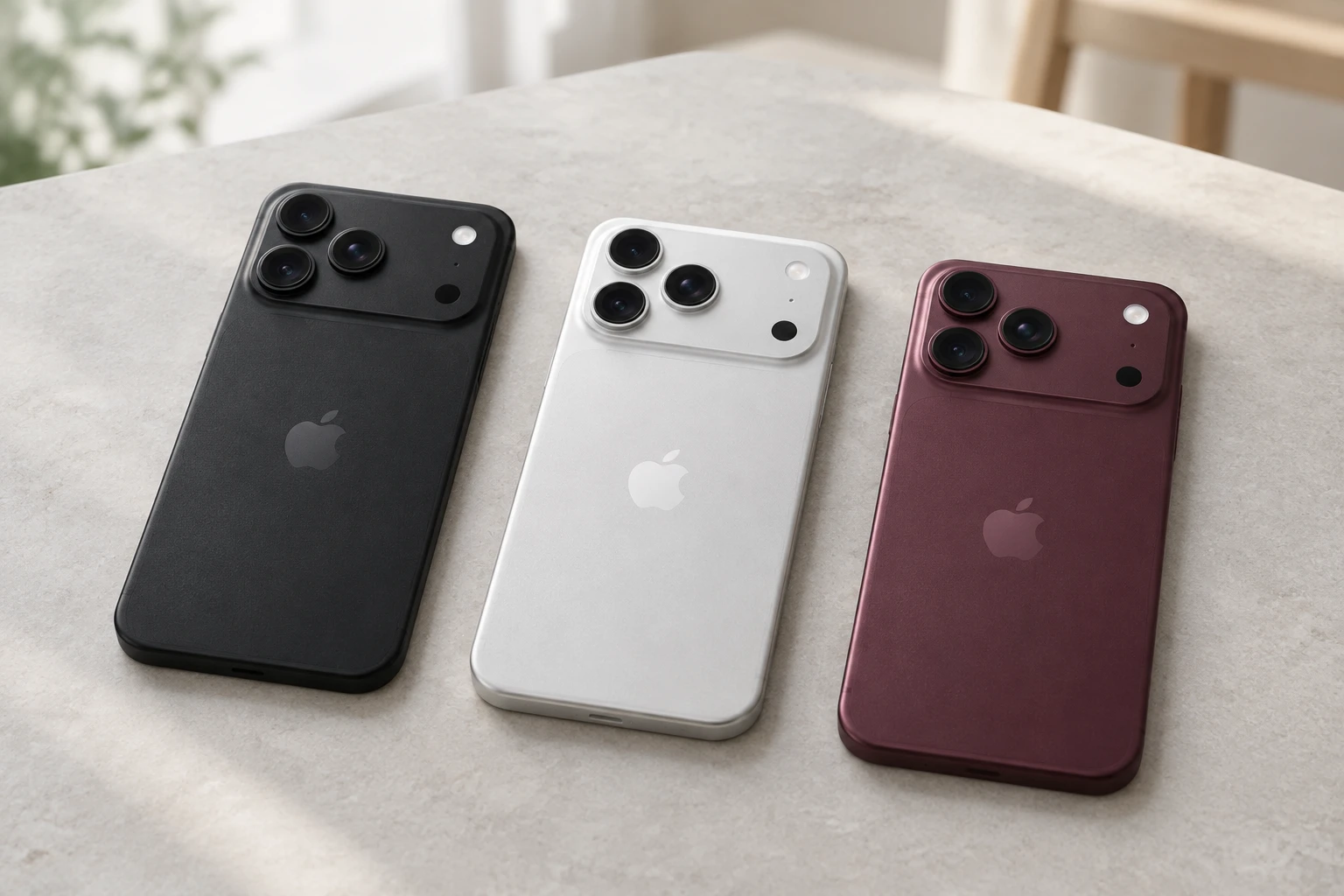 iPhone 18 Proの3色を並べて置いた写真
