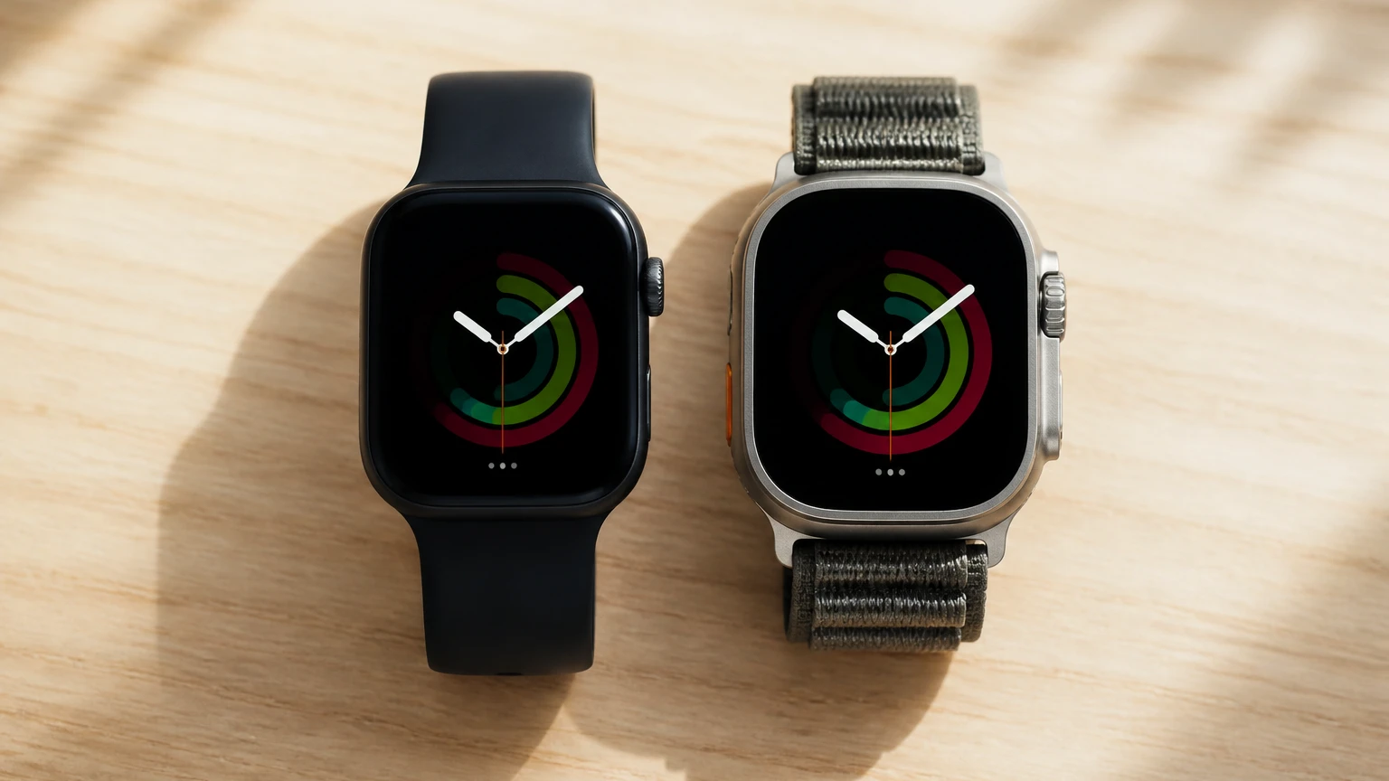 Apple Watch Series 12とUltra 4を並べて大きさを比べた写真