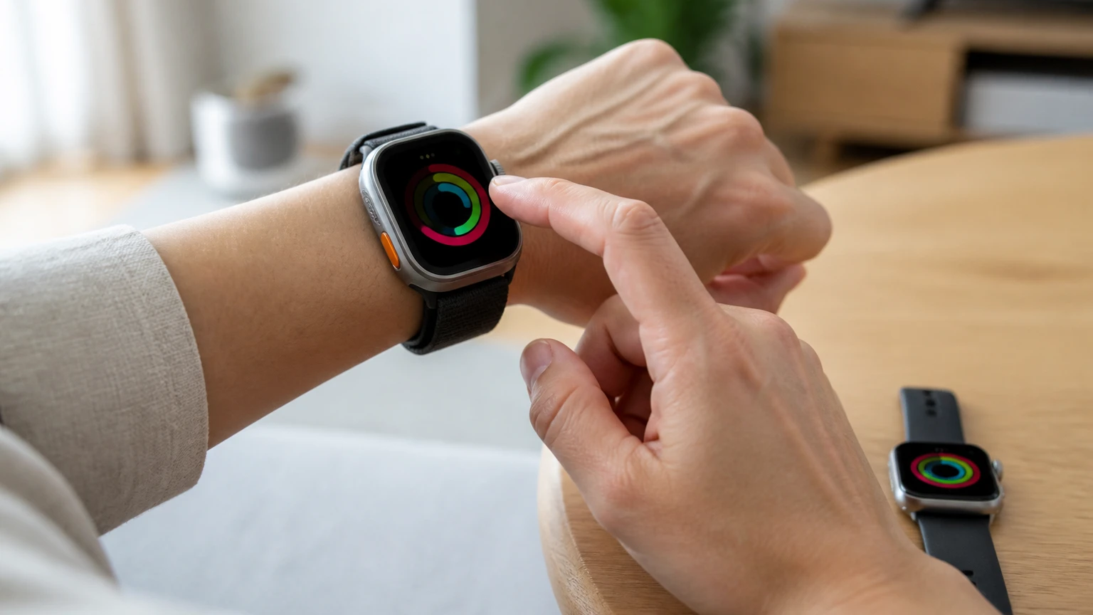Apple Watch Ultra 4を手首に着けて画面を操作している様子