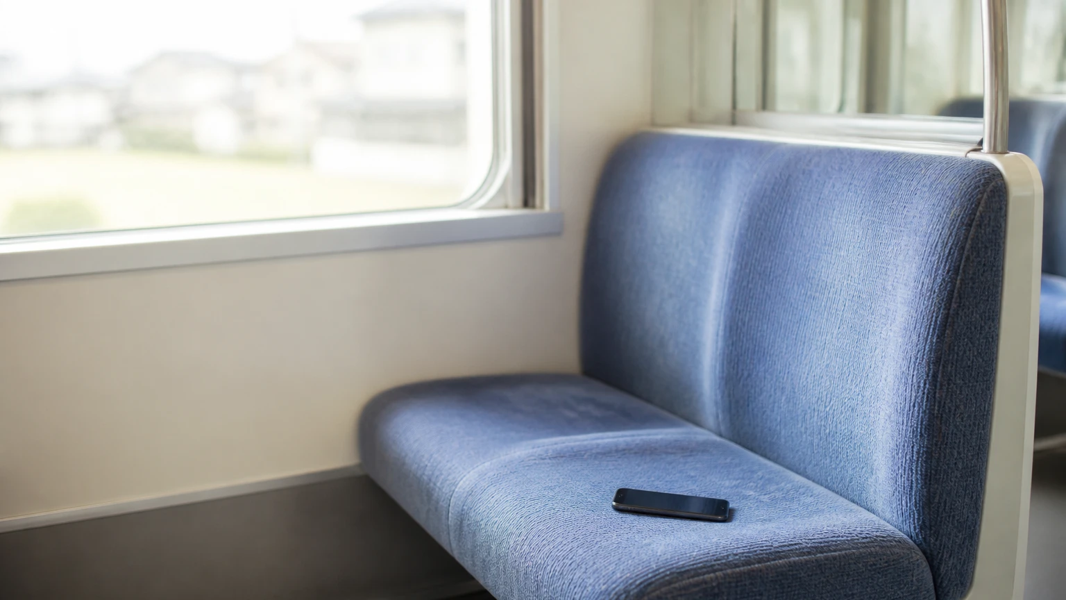 電車の座席に置き忘れられたスマートフォン