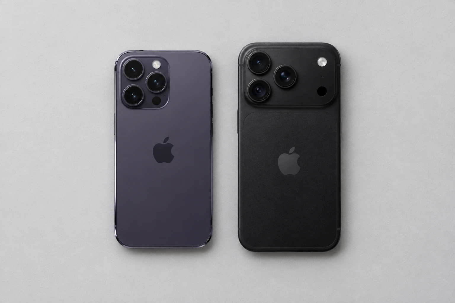 iPhone 14 ProとiPhone 18 Proの背面を並べてカメラの大きさを比べた写真