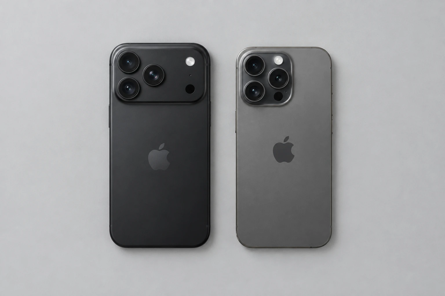 iPhone 18 ProとiPhone 15 Proの背面を並べてカメラの違いを比べた写真