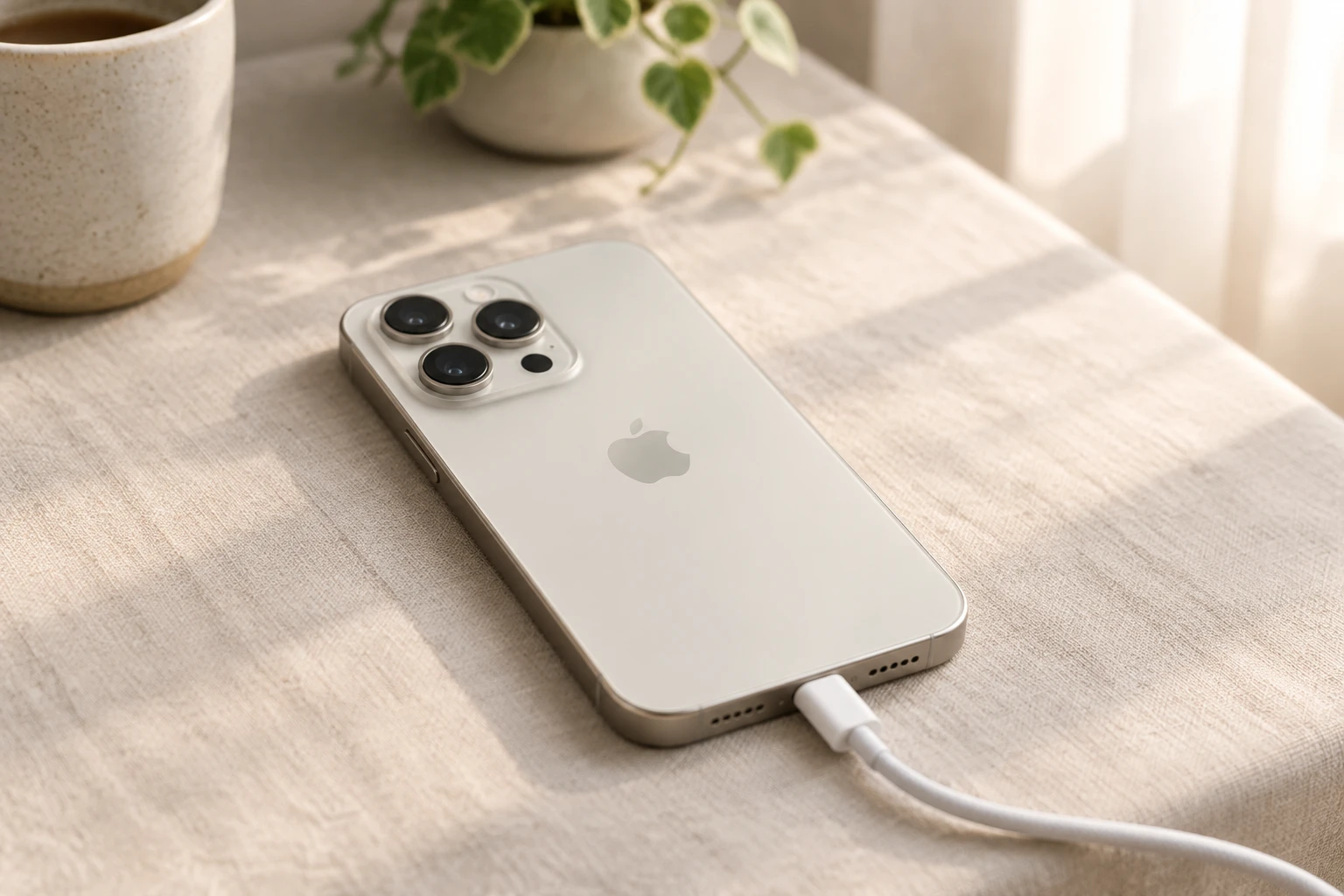 USB-Cケーブルで充電しながら使い続けるiPhone 15 Pro