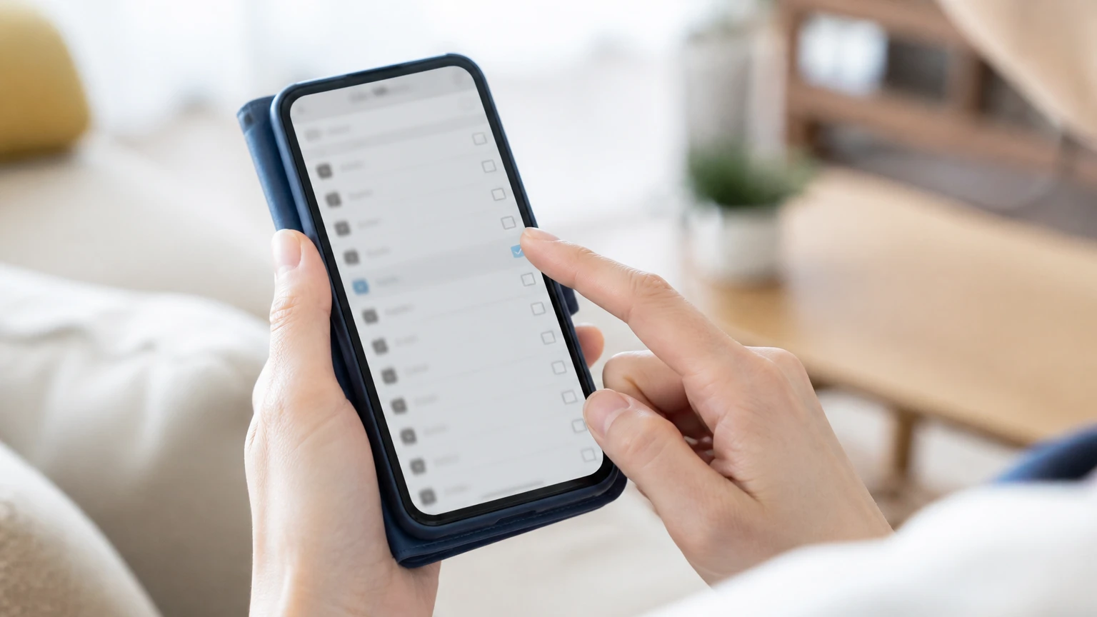 子どものスマートフォンで設定を操作する保護者の手元